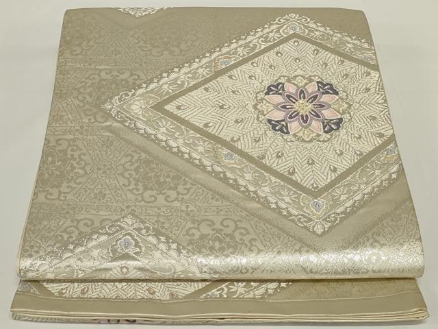 平和屋着物◎六通柄袋帯 花菱文 銀糸 正絹 逸品 AABH5212ou