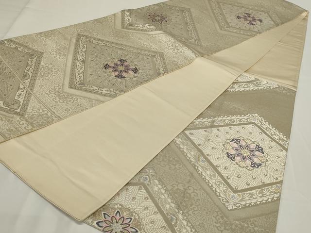 平和屋着物◎六通柄袋帯 花菱文 銀糸 正絹 逸品 AABH5212ou