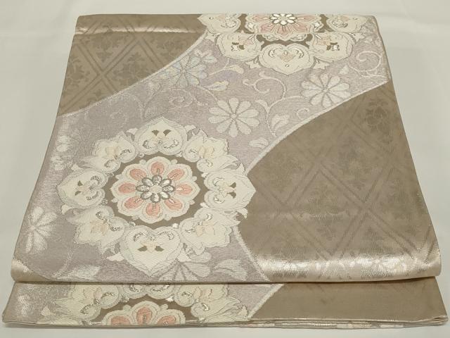 平和屋着物◎六通柄袋帯 花唐草文 銀糸 正絹 逸品 AABH5213ou
