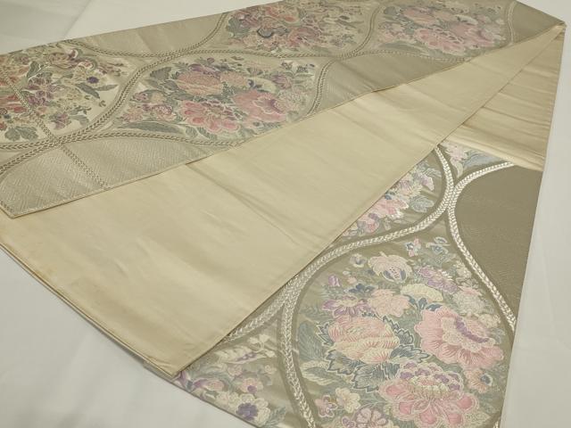 平和屋着物◎六通柄袋帯 立涌更紗花文 銀糸 正絹 逸品 AABH5218ou