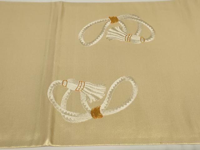 平和屋着物◎太鼓柄袋帯 駒刺繍 笹文 金糸 正絹 逸品 AABH5219ou