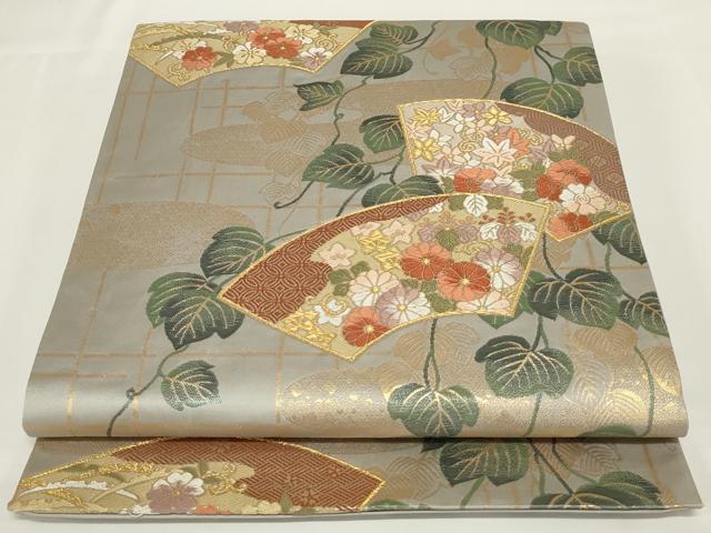 平和屋着物◎六通柄袋帯 地紙花文 金糸 正絹 逸品 AABH5229ou