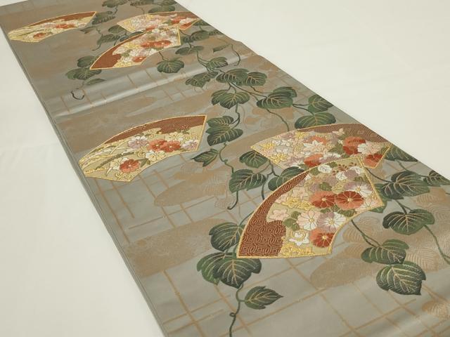 平和屋着物◎六通柄袋帯 地紙花文 金糸 正絹 逸品 AABH5229ou