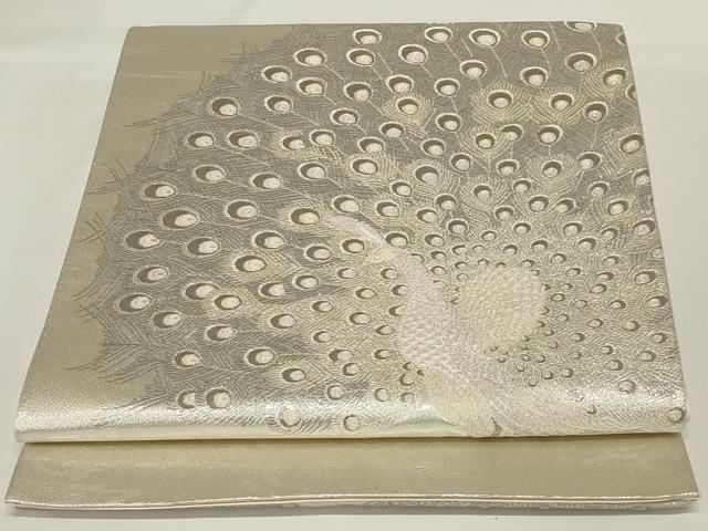 平和屋着物◎太鼓柄袋帯 孔雀文 銀糸 正絹 逸品 AABH5230ou