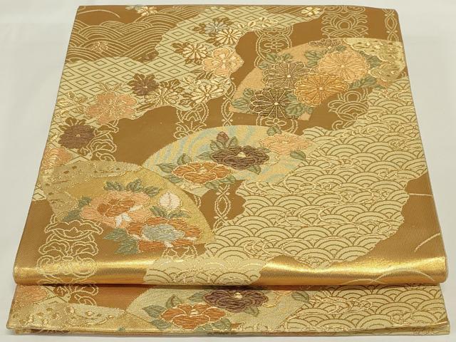 平和屋着物◎六通柄袋帯 地紙花文 金糸 正絹 逸品 AABH5232ou