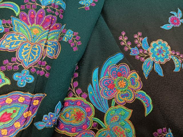 平和屋着物●豪華振袖 駒刺繍 草花文 正絹 逸品 AABH5248ph
