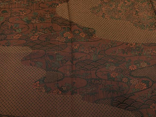 平和屋着物●人間国宝・南部芳松の息子 伝統工芸伝承者彫刻・南部幸雄 型染 訪問着 草花文 鬼しぼ縮緬 正絹 逸品 未使用 AABH5256ph