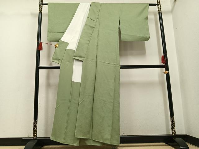 平和屋着物●上質な色無地 紗綾形地紋 柳茶色 正絹 逸品 AABH5257ph