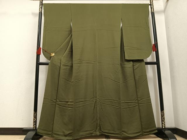 平和屋着物●小振袖　二尺袖　色無地　海松色　正絹　逸品　AABH5258ph 平和屋着物○小振袖 二尺袖 色無地 海松色 正絹 逸品 AABH5258ph