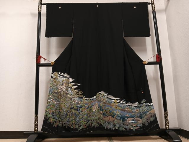 平和屋着物●豪華黒留袖　友禅　作家物　江戸城　暈し染め　正絹　逸品　未使用　AABH5260ph 平和屋着物○豪華黒留袖 友禅 作家物 江戸城 暈し染め 正絹 逸品