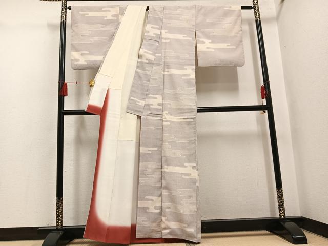 平和屋着物●本塩沢 110亀甲 エ霞文 正絹 逸品 AABH5275ph