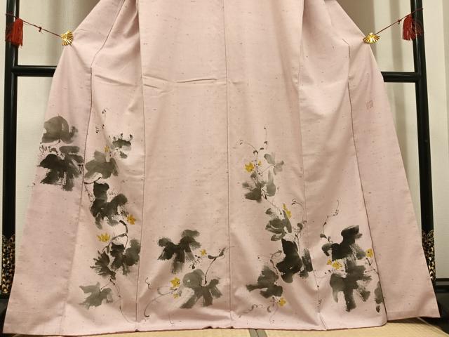 平和屋着物●素描友禅作家 阿部正 訪問着 手描き ぜんまい紬地 草花文 正絹 逸品 AABH5277ph