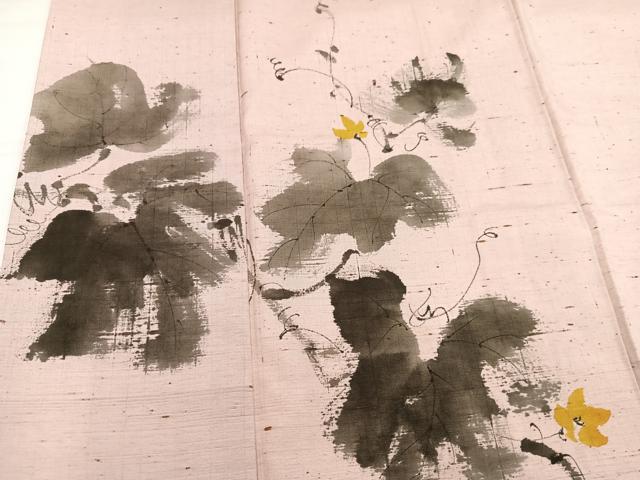 平和屋着物●素描友禅作家 阿部正 訪問着 手描き ぜんまい紬地 草花文 正絹 逸品 AABH5277ph