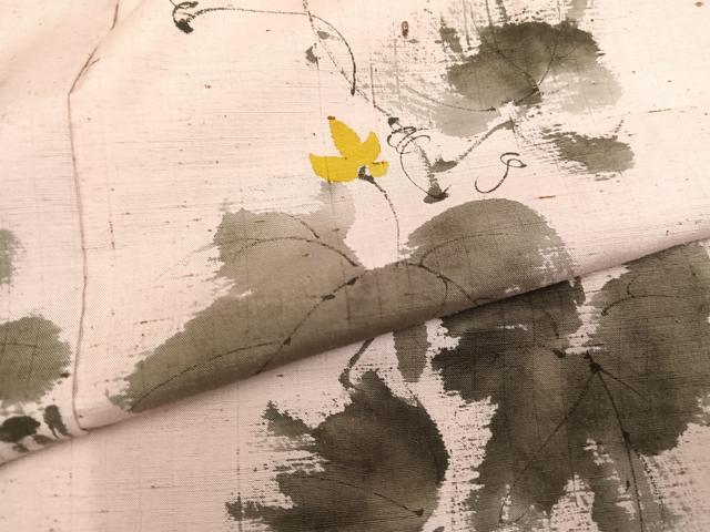 平和屋着物●素描友禅作家 阿部正 訪問着 手描き ぜんまい紬地 草花文 正絹 逸品 AABH5277ph