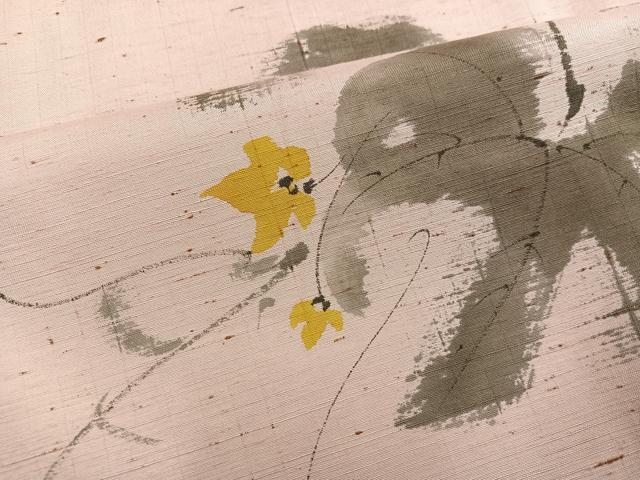 平和屋着物●素描友禅作家 阿部正 訪問着 手描き ぜんまい紬地 草花文 正絹 逸品 AABH5277ph