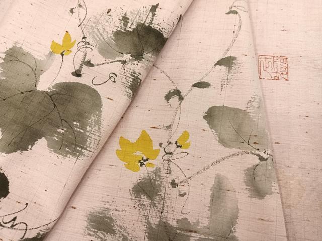 平和屋着物●素描友禅作家 阿部正 訪問着 手描き ぜんまい紬地 草花文 正絹 逸品 AABH5277ph