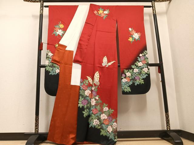 平和屋着物●豪華振袖 駒刺繍 花蝶文 暈し染め 金銀彩 正絹 逸品 AABH5279ph