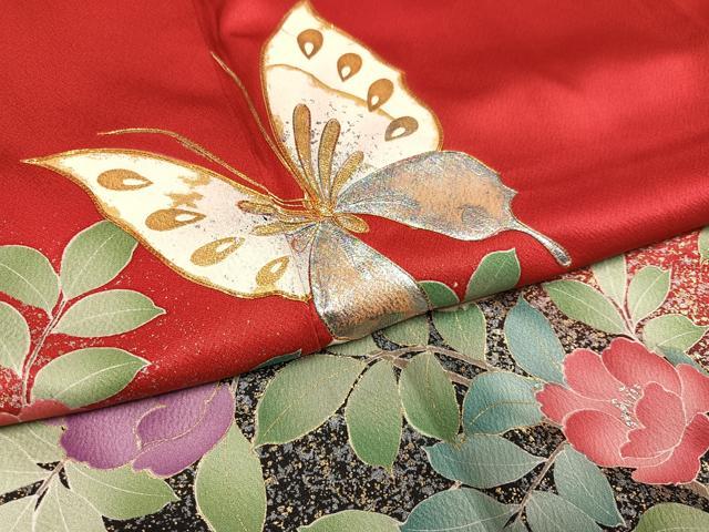 平和屋着物●豪華振袖 駒刺繍 花蝶文 暈し染め 金銀彩 正絹 逸品 AABH5279ph