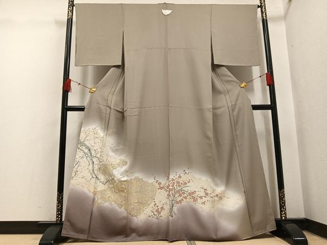 平和屋着物●豪華色留袖 寿光織 紅白梅 暈し染め 金糸 正絹 逸品 AABH5281ph