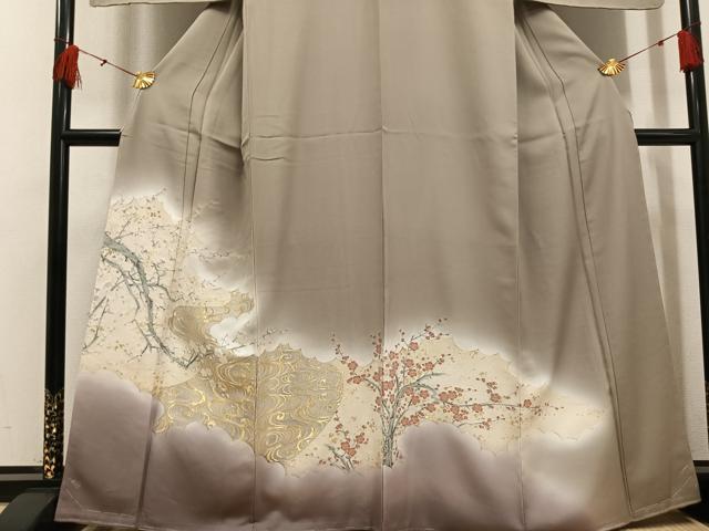 平和屋着物●豪華色留袖 寿光織 紅白梅 暈し染め 金糸 正絹 逸品 AABH5281ph