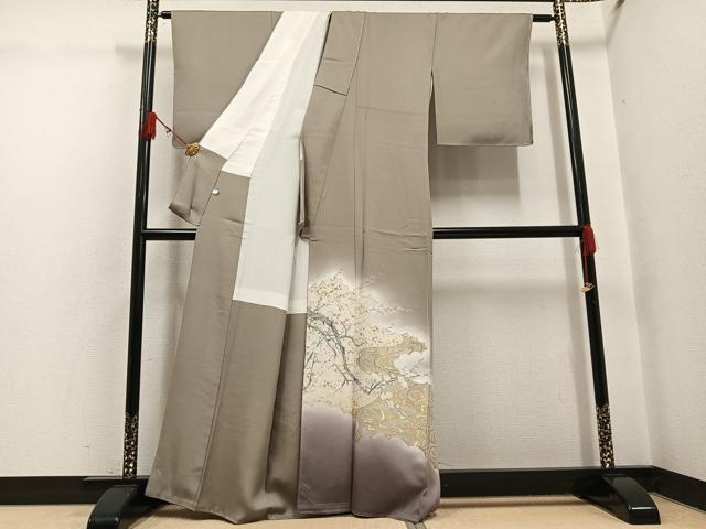 平和屋着物●豪華色留袖 寿光織 紅白梅 暈し染め 金糸 正絹 逸品 AABH5281ph