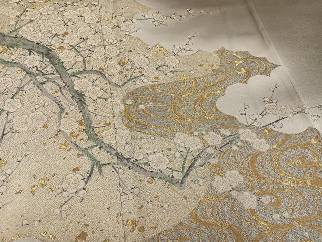 平和屋着物●豪華色留袖 寿光織 紅白梅 暈し染め 金糸 正絹 逸品 AABH5281ph