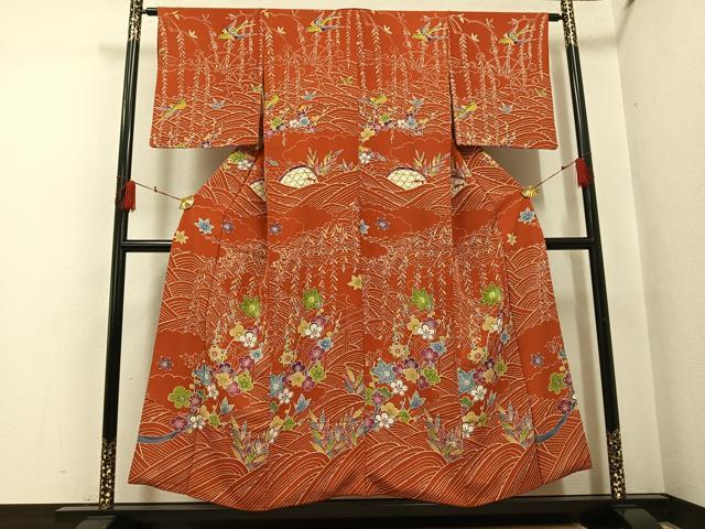 平和屋着物●訪問着 紅型 立波草花飛鳥籬文 正絹 逸品 AABH5285ph