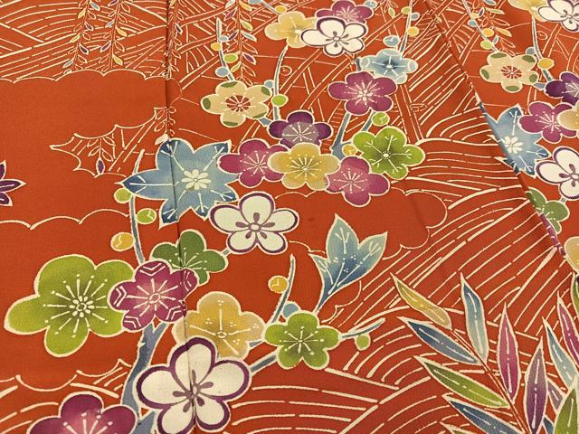 平和屋着物●訪問着 紅型 立波草花飛鳥籬文 正絹 逸品 AABH5285ph