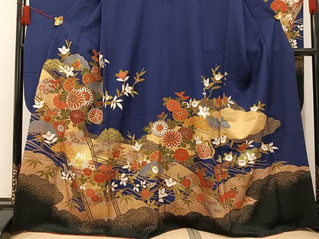 平和屋着物●豪華振袖 草花文 金彩 正絹 逸品 AABH5286ph