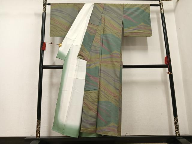 平和屋着物●本場大島紬 染大島 幾何学文様 正絹 逸品 未使用 AABH5294ph