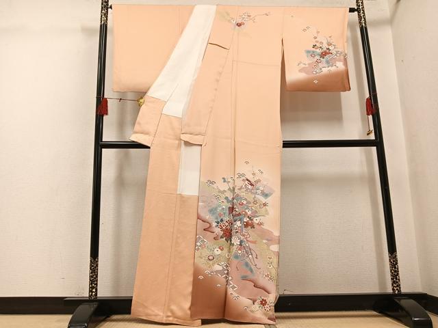 平和屋着物●訪問着 友禅 御所車地紙花文 暈し染め 金彩 正絹 逸品 AABH5295ph