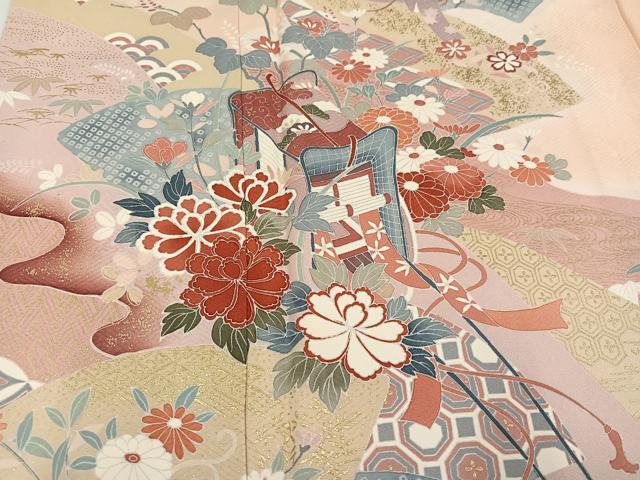 平和屋着物●訪問着 友禅 御所車地紙花文 暈し染め 金彩 正絹 逸品 AABH5295ph