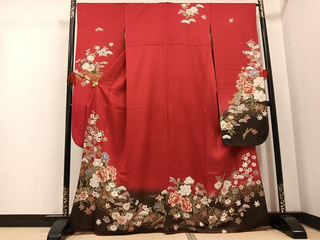 平和屋着物●豪華振袖 草花文 暈し染め 金彩 正絹 逸品 AABH5299ph