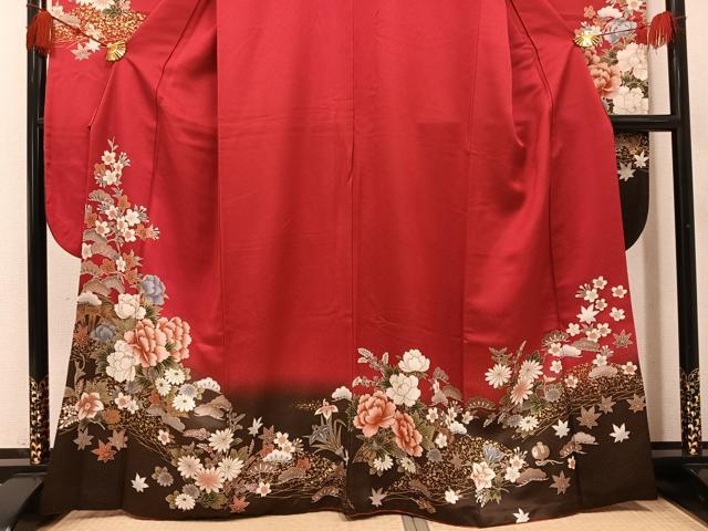 平和屋着物●豪華振袖 草花文 暈し染め 金彩 正絹 逸品 AABH5299ph