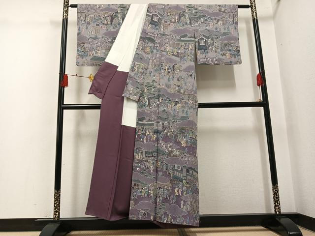 平和屋着物●日本画家 霜鳥忍の世界 彩天目織 お召 訪問着 彩り天目織 人物風景文 正絹 逸品 AABH5305ph