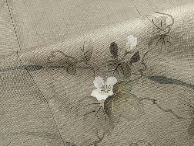 平和屋着物●訪問着 紬地 手描き 枝花文 暈し染め 金彩 正絹 逸品 AABH5307ph