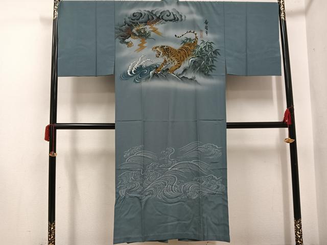 平和屋着物●男性 長襦袢 無双仕立て 作家物 虎 龍 正絹 逸品 AABH5313ph