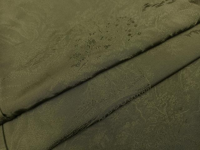 平和屋着物●上質な色無地 風景草木地紋 海松色 正絹 逸品 AABH5315ph