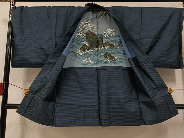 平和屋着物●男性 本場大島紬 アンサンブル さつま染織 亀甲絣 証紙付き 正絹 逸品 未使用 AABH5326ph