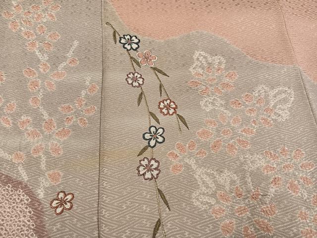 平和屋着物●訪問着 絞り 刺繍 草花文 暈し染め 正絹 逸品 AABH5340ph