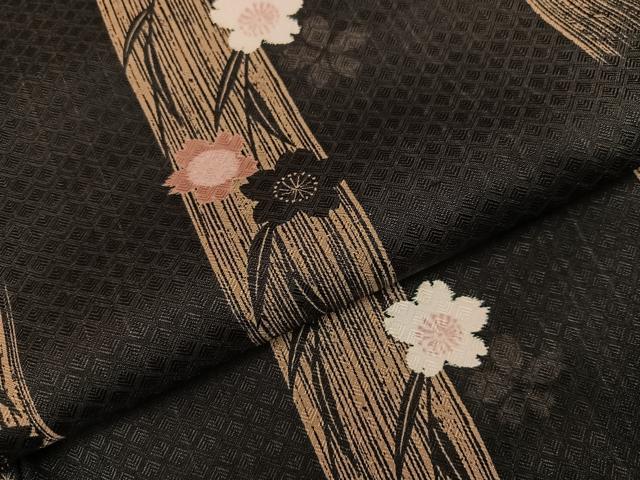 平和屋着物●小紋 夜桜 黒地 洗える着物 AABH5343ph
