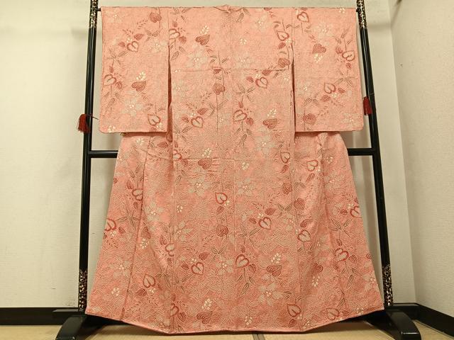 平和屋着物●上質な小紋 絞り 草花文 正絹 逸品 AABH5351ph