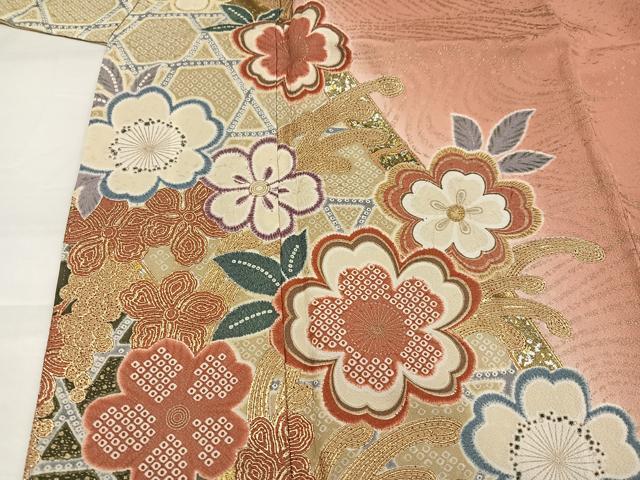 平和屋着物●豪華振袖 舞花文 暈し染め 金彩 松坂屋扱い 正絹 逸品 AABH5360ph