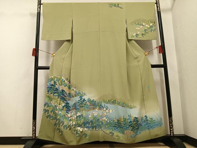 平和屋着物●訪問着 友禅 作家物 風景草花文 彩賀旅情 暈し染め 正絹 逸品 AABH5363ph