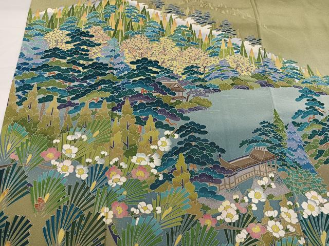 平和屋着物●訪問着 友禅 作家物 風景草花文 彩賀旅情 暈し染め 正絹 逸品 AABH5363ph