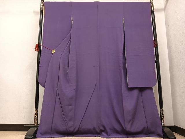 平和屋着物●豪華振袖 色無地 深紫色 正絹 逸品 AABH5364ph