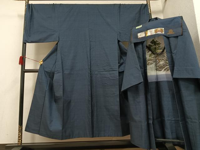 平和屋着物●男性 本場大島紬 アンサンブル 100亀甲 手織 総詰め 恵純雄作 証紙付き キングサイズ 正絹 逸品 AABH5365ph