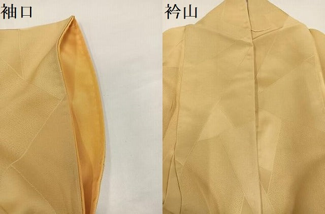 平和屋着物●上質な色無地 幾何学地紋 蜂蜜色 正絹 逸品 AABH5384ph