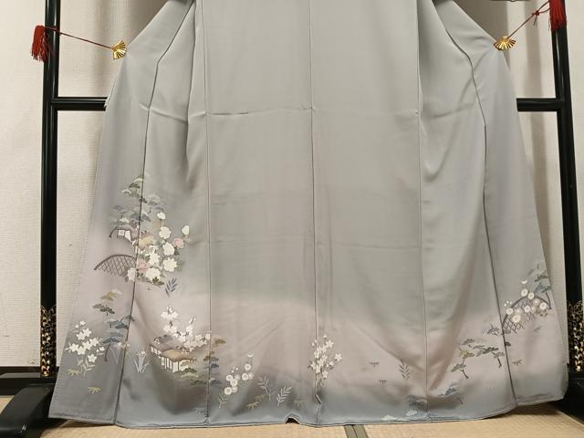 平和屋着物●訪問着 友禅 草花風景籬文 暈し染め 正絹 逸品 AABH5386ph
