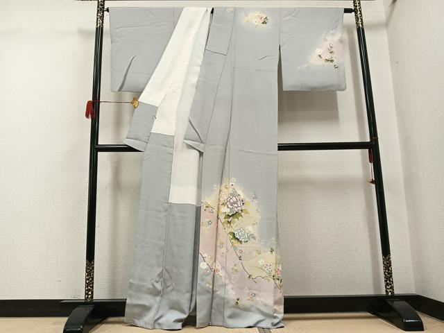 平和屋着物●訪問着 友禅 枝花文 暈し染め 正絹 逸品 AABH5388ph